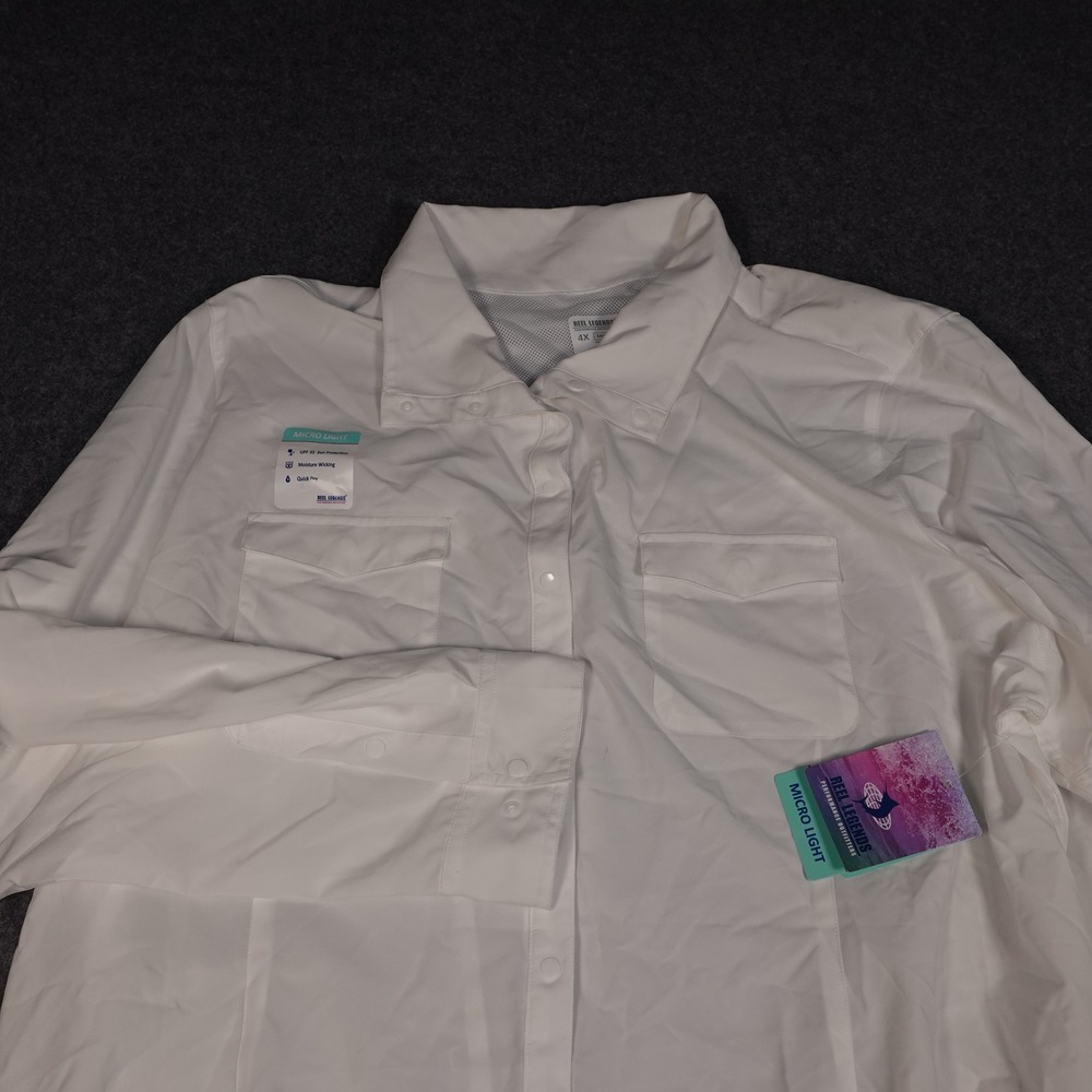 Reel Legends Micro Light Fishing Shirt White UPF 35 Womens 4X New‎ Tag 1567